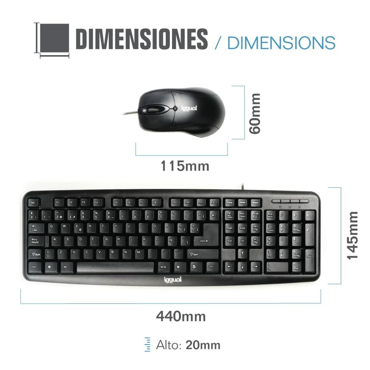 Klávesnice a myš iggual COM-CK-BASIC QWERTY USB